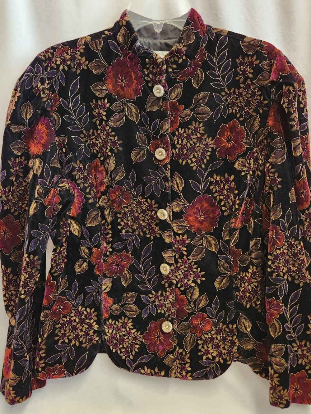 Vintage Another Thyme Womens Floral Velvet Blazer / Shirt Puff Sleeve Size Large